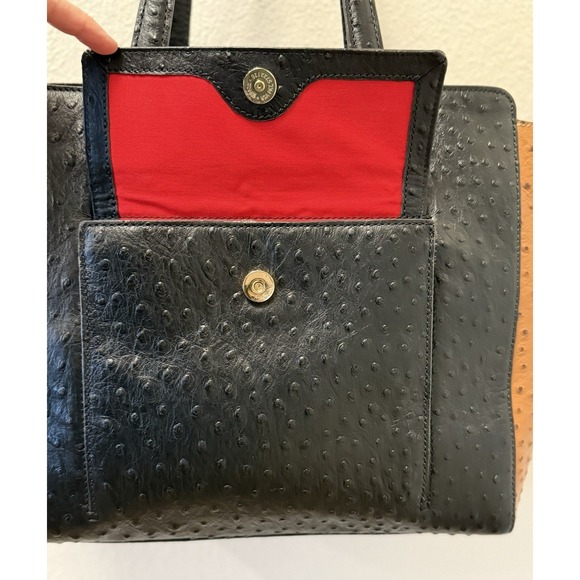 DOONEY & BOURKE East/West‎ Shopper Tote Bag OSTRICH LEATHER Black/Brown - EUC - Picture 4 of 16